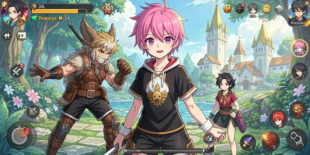 Tampilan gameplay menarik dari karakter anime yang beraksi.