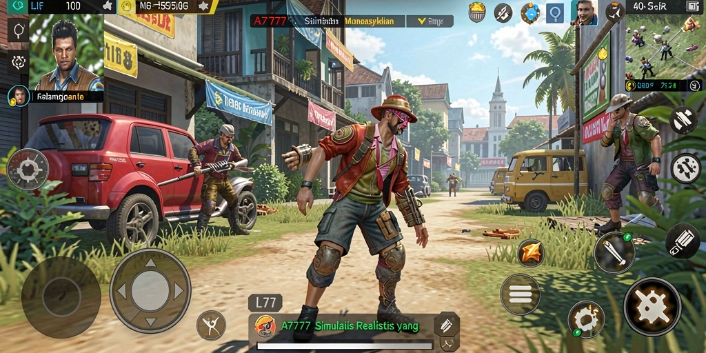 Tampilan utama A7777 menunjukkan gameplay simulasi yang mendalam dan interaktif.