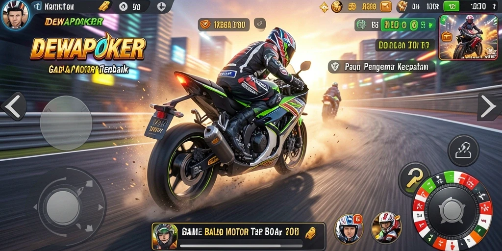 Gameplay seru DEWAPOKER dengan balapan motor yang menantang.
