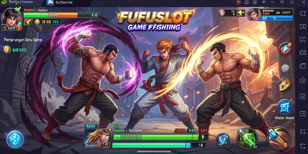 Screenshot FUFUSLOT menampilkan aksi pertarungan yang mendebarkan dan karakter-karakter unik.