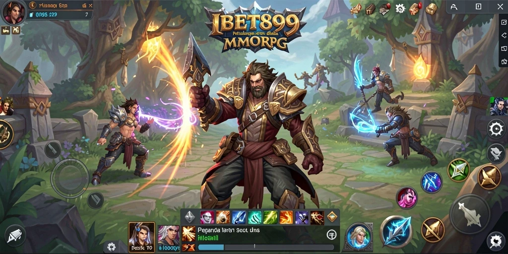 Screenshot gameplay IBET899 menunjukkan pertarungan epik antara karakter dalam dunia MMORPG.