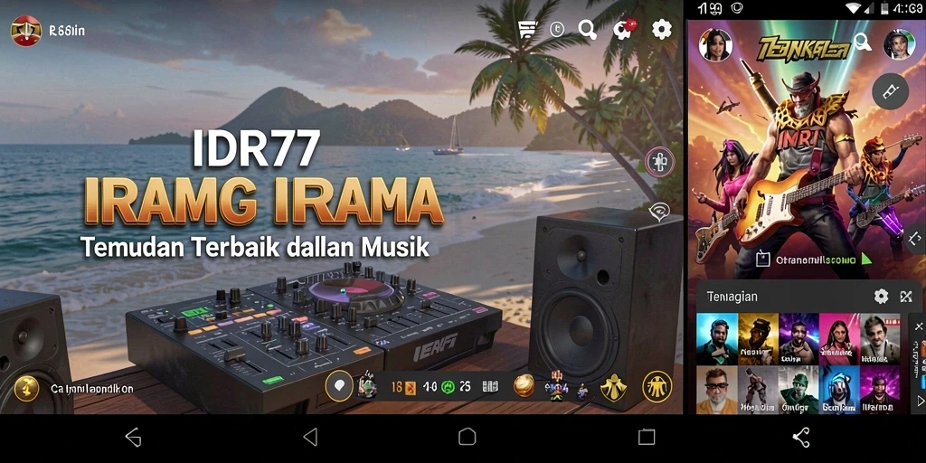 Screenshot utama IDR77 menampilkan antarmuka musik yang menarik.