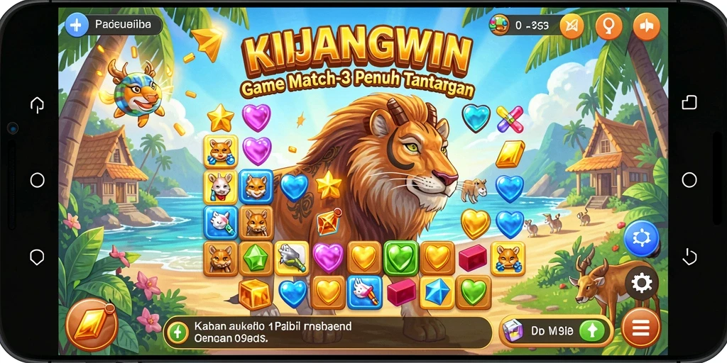 Screenshot dari gameplay KIJANGWIN yang menampilkan tantangan Match-3.