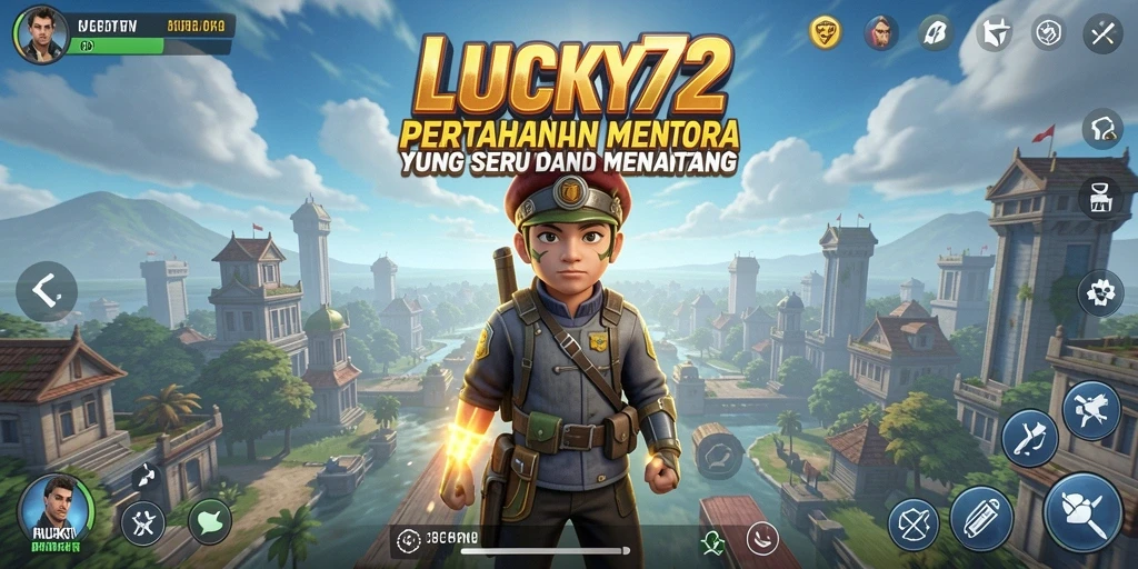 Tangkapan layar dari gameplay LUCKY72 yang menunjukkan pertahanan menara yang strategis.
