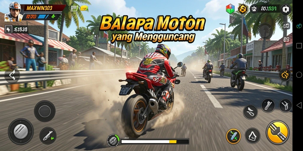 Tampilan layar game MAXWIN303 dengan balapan motor yang seru.