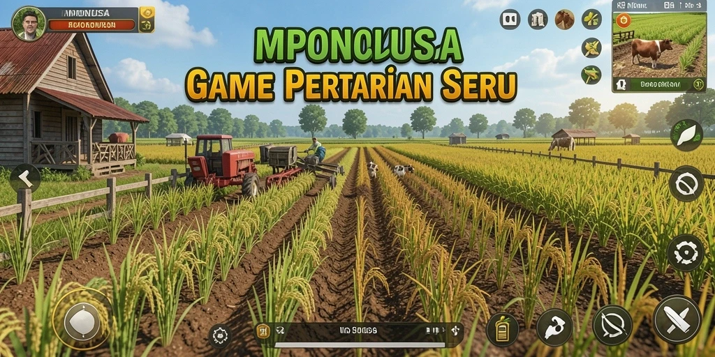 Tampilan gameplay seru dalam MPONUSA dengan banyak aktivitas pertanian.