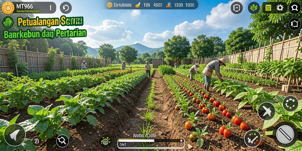 Tampilan screenshot MT966 menunjukkan serunya berkebun dan mengelola ladang.