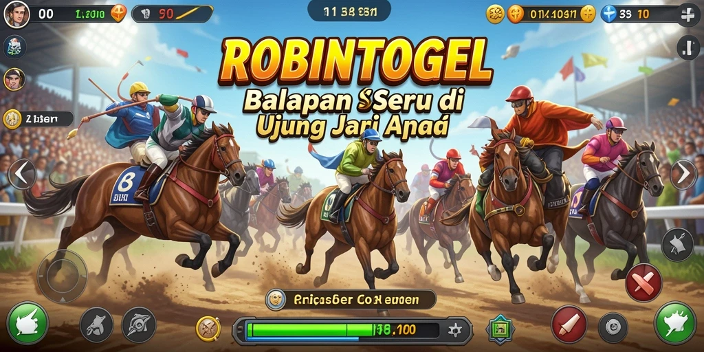 Tangkapan layar menunjukkan aksi balap seru dalam ROBINTOGEL.
