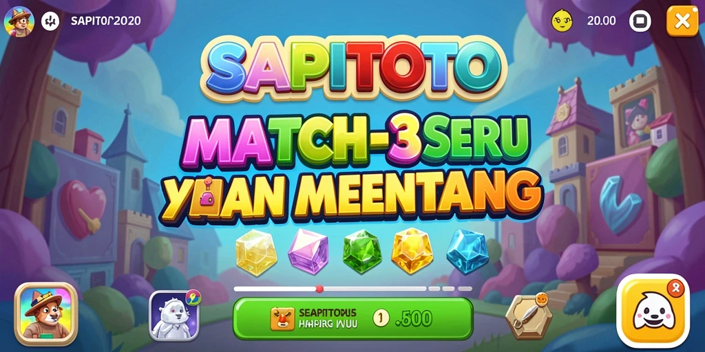 Tampilan gameplay utama SAPITOTO dengan kombinasi permata yang berwarna-warni.