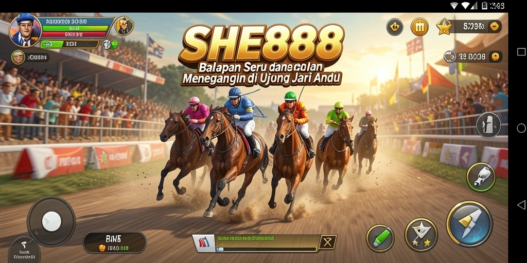 Screenshot gameplay SHE888 menunjukkan aksi balap yang mendebarkan.