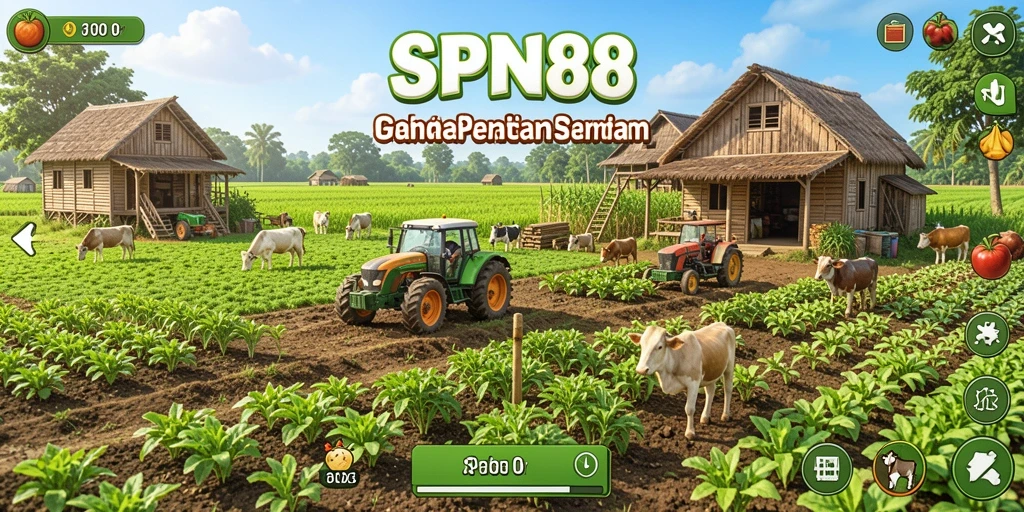 Screenshot gameplay SPN88 yang menunjukkan aktivitas pertanian menyenangkan.