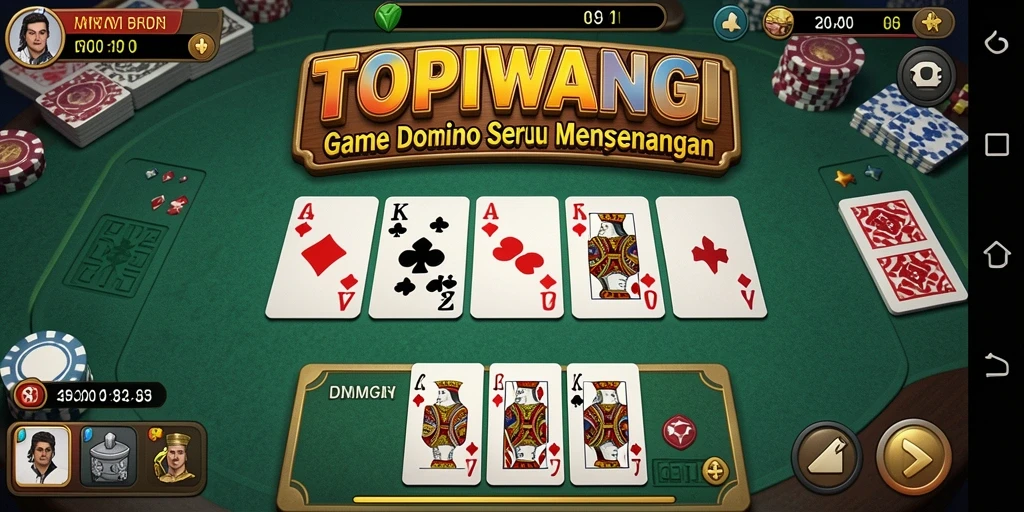 Tangkapan layar utama TOPIWANGI menampilkan aksi permainan Domino yang seru.